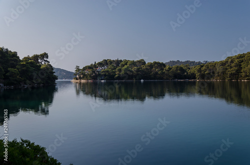 the big lake in the morning  seascape at mljiet island national park. big lake coast. croatia  dalmatia.