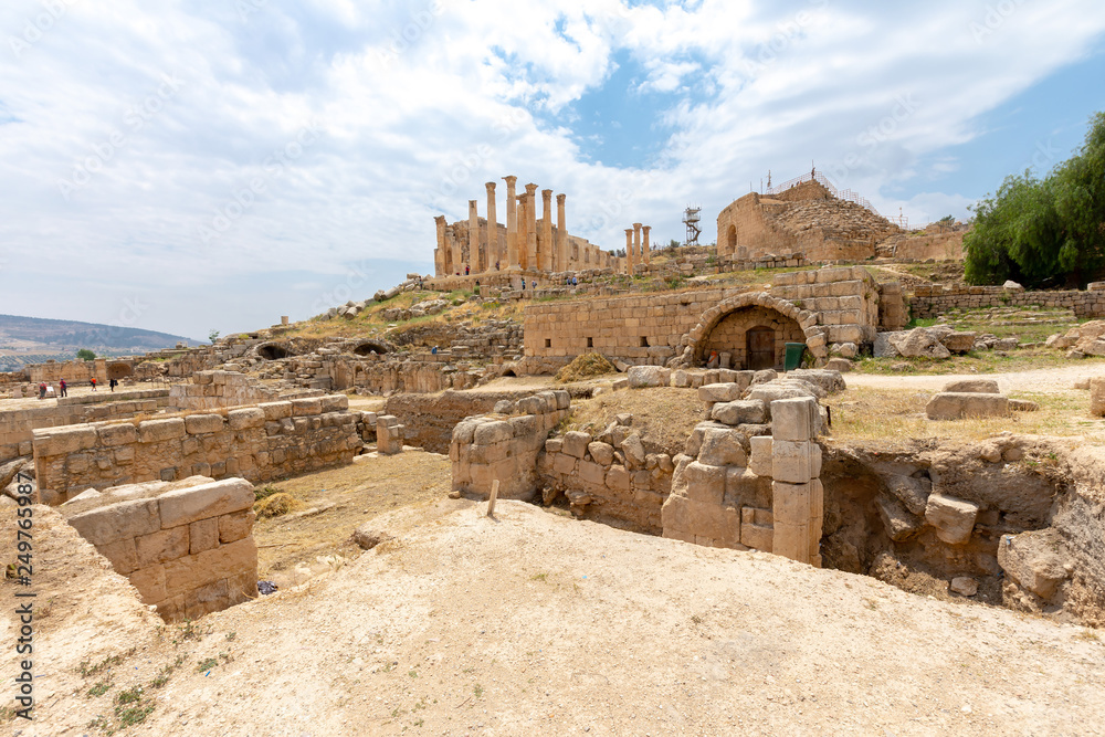 Zeus Temple and South Theater in Roman city of Jerash, Jordan