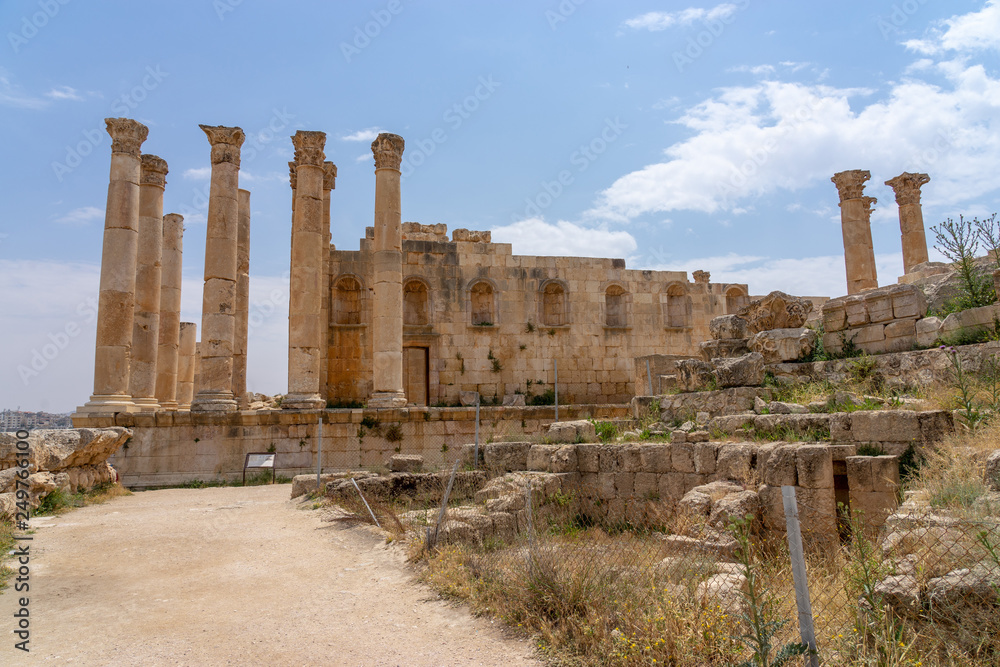 Zeus Temple in Roman city of Jerash, Jordan. Side view