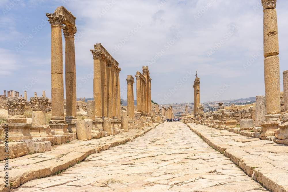Cardo Maximus, main colonnaded street of the Roman city of Jerash, Jordan