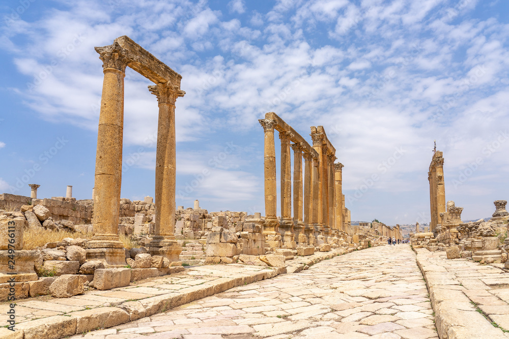 Cardo Maximus, main colonnaded street of the Roman city of Jerash, Jordan Cardo Maximus, main colonnaded street of the Roman city of Jerash, Jordan