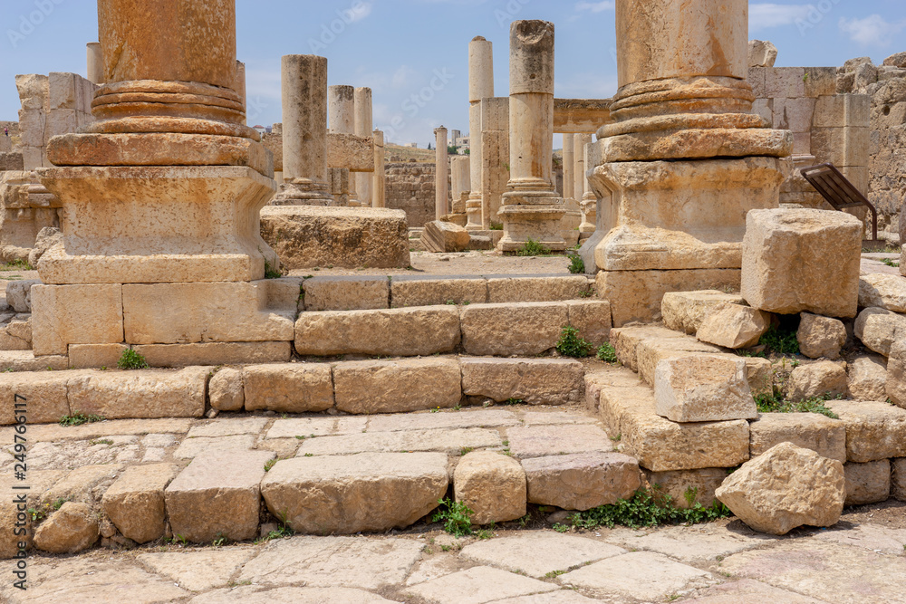 Ruins in ancient roman city of Jerash, Jordan