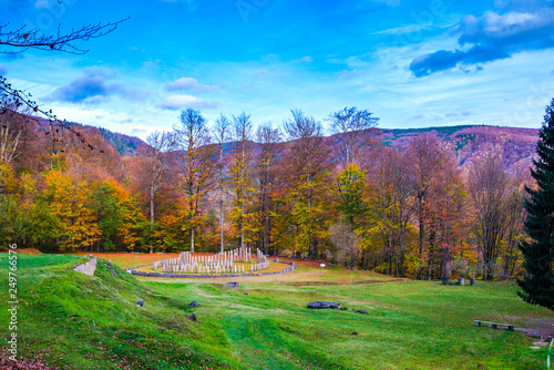 Autumn landscape in orastie Mountains, Sarmisegetusa, Romania photo