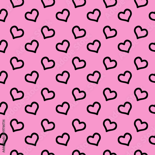 hearts on a pink background seamless pattern. Packaging design for gift wrap. Vector illustration. Lol doll style.