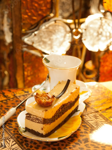 Photography Vienna cake with almond and caramel
