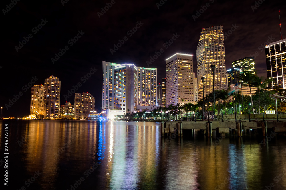 Night view of Miami downtown from bayside