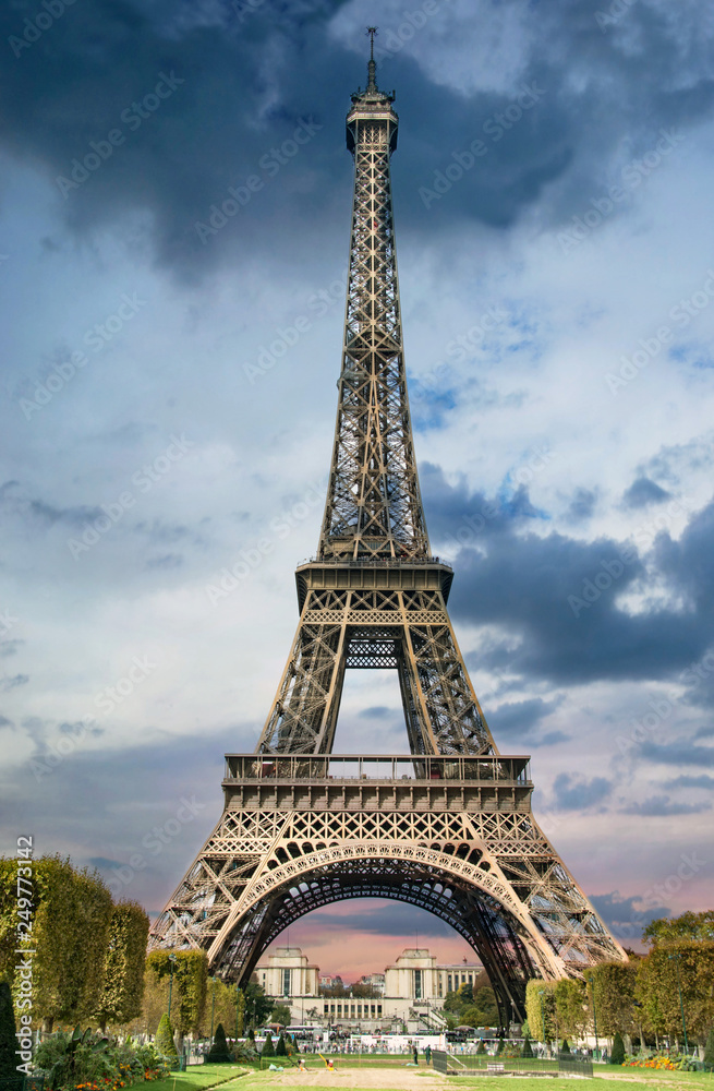 The world famous Eiffel Tower in Paris France is a popular sightseeing destination