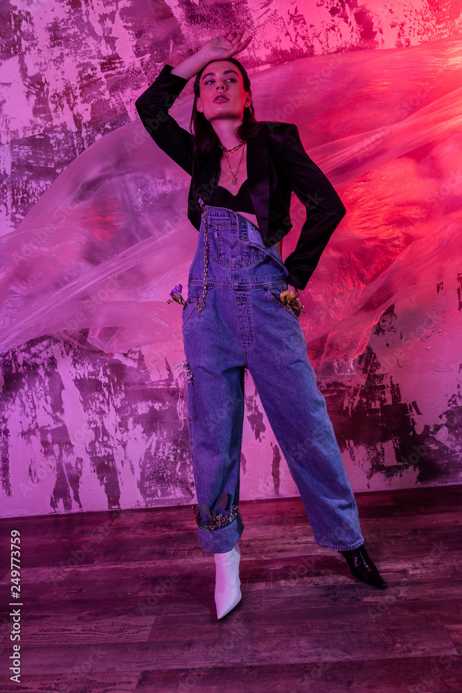 Good looking nice woman putting her hand in the pocket Good looking nice woman putting her hand in the pocket