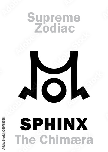 Astrology Alphabet: SPHINX / CHIMÆRA (The Chimera), constellation Cygnus (or Aquila?) = «The Northern Cross». Sign of Supreme Zodiac (External circle). Hieroglyphic character (persian symbol).