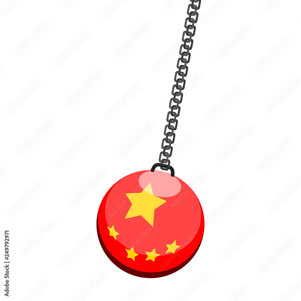 Demolition ball with a flag of China. Vector illustration desigm Demolition ball with a flag of China. Vector illustration desigm