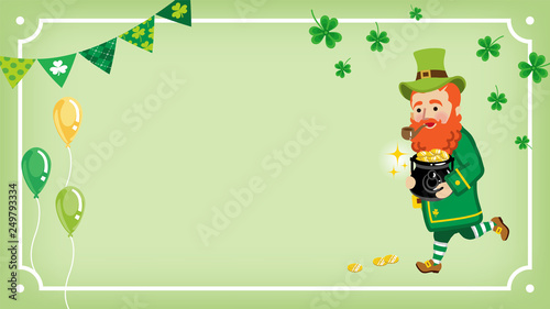 Running Leprechaun who carrying gold coins - St. Patrick's Day Greeting card, Copy space layout Design