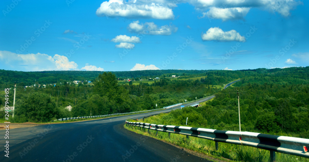 right turn on empty countryside asphalt road