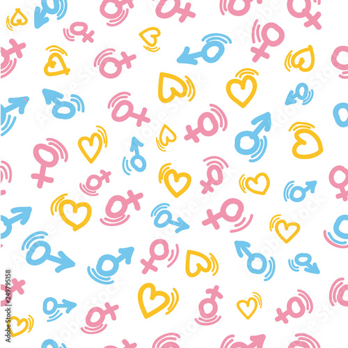 Simple Vector Colorful Seamless Pattern Male Female love Symbol with motion effect and star for background, banner wrapping paper etc