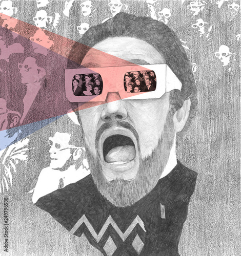 Man wearing 3D glasses