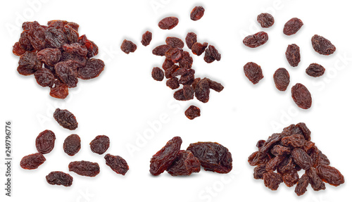 Dried raisins isolated on white clipping path photo