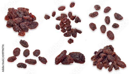 Cuadro en lienzo Dried raisins isolated on white clipping path