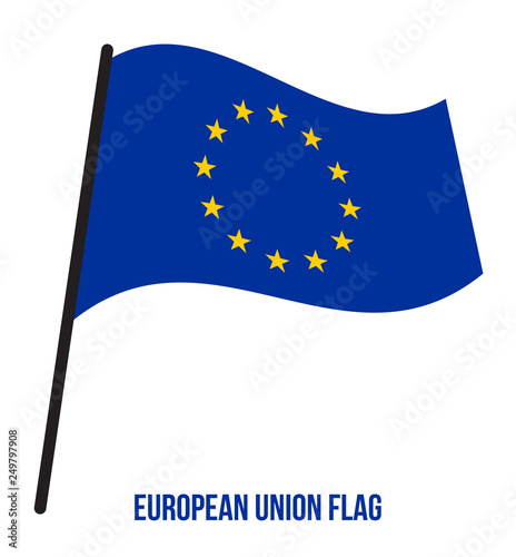 European Union (EU) Flag Waving Vector Illustration on White Background.