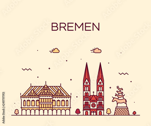 Bremen skyline Germany vector city linear style