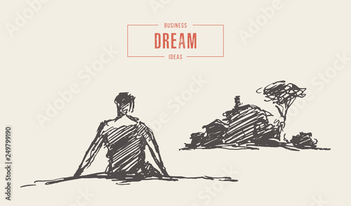 Vector man dream home future mortgage sketch drawn