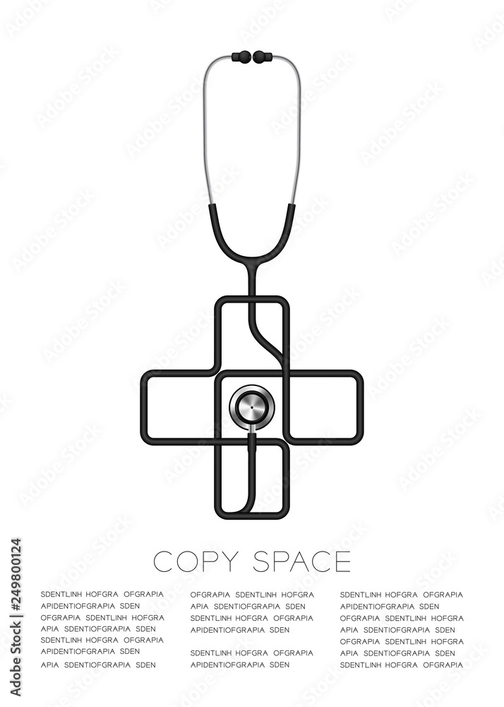 Cross sign shape made from Stethoscope cable black color and Medical Science Organ concept design illustration isolated on white background, with copy space vector eps 10 Cross sign shape made from Stethoscope cable black color and Medical Science Organ concept design illustration isolated on white background, with copy space vector eps 10