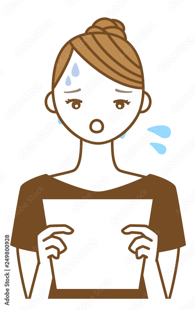 書類を見て焦る困り顔の若い女性のイラスト Stock Illustration Adobe Stock