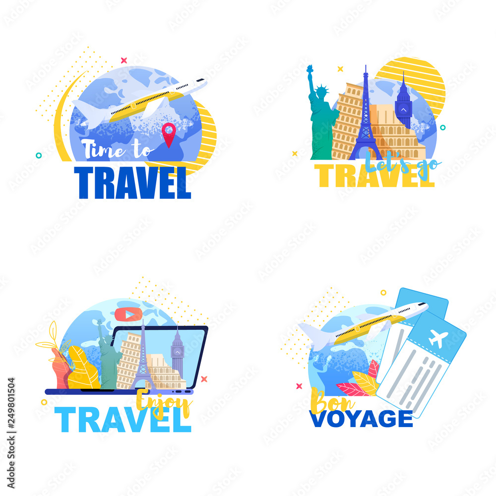Flat Set Banner Illustration Travel Around Earth Flat Set Banner Illustration Travel Around Earth
