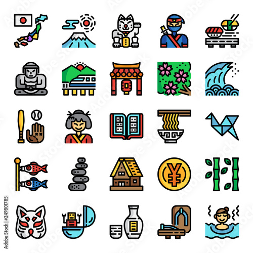 japan pixel perfect color line icons