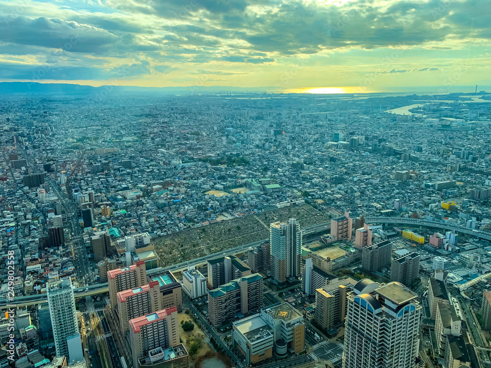 Top View Landscape City Osaka Japan Sunset