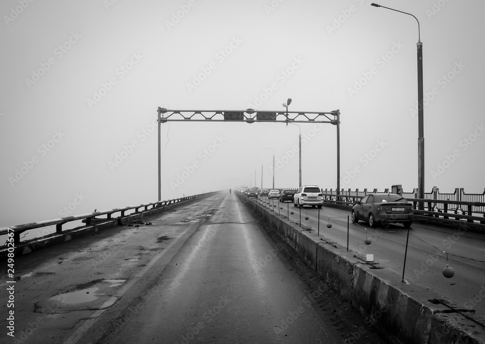 Morning fog on the repair bridge