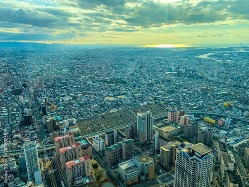 Top View Landscape City Osaka Japan Sunset