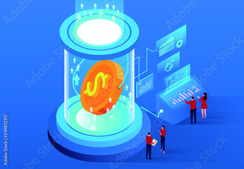 Businessman studies economic finance in the laboratory