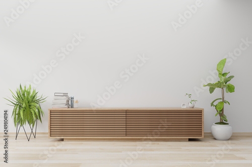 Table TV with white screen wall in modern living room. 3d rendering