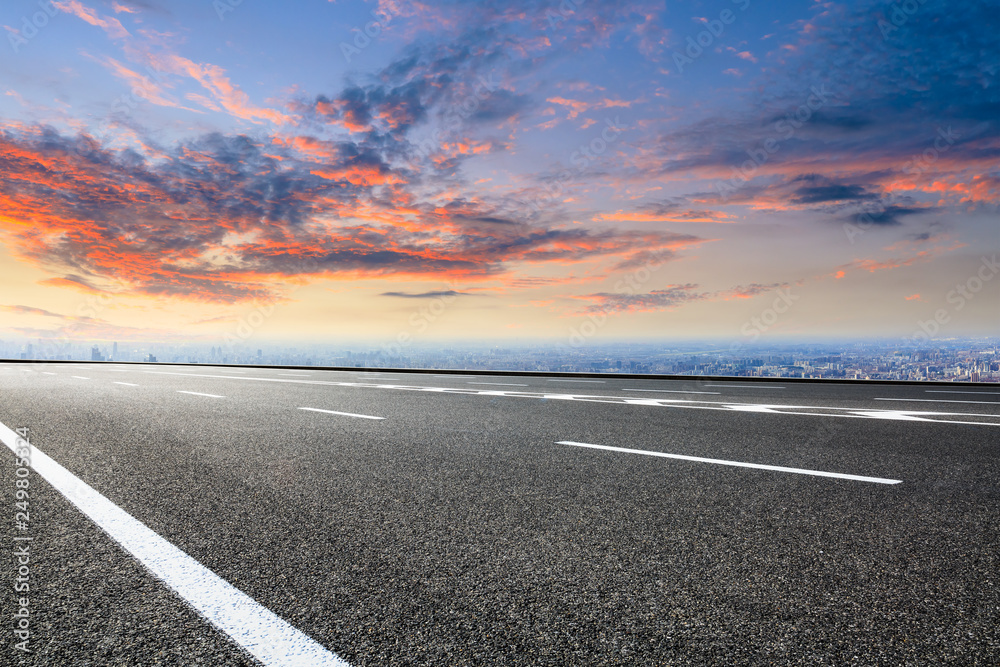 Fototapeta premium Empty asphalt road and modern city skyline with buildings in Shanghai,China