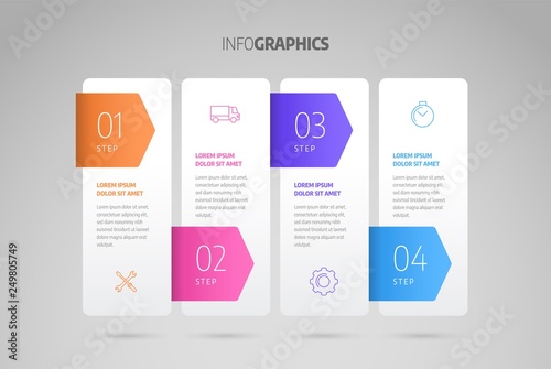 Process chart. Business data element of chart, graph, diagram with 4 steps, options, parts, processes. Infographics design vector and marketing icons.