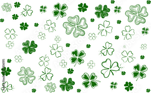 Saint Patricks Day, festive background with flying clover 