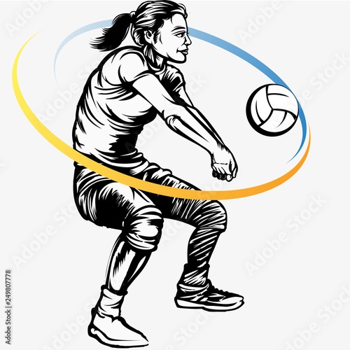 Vector illustration, Female volleyball player in action.