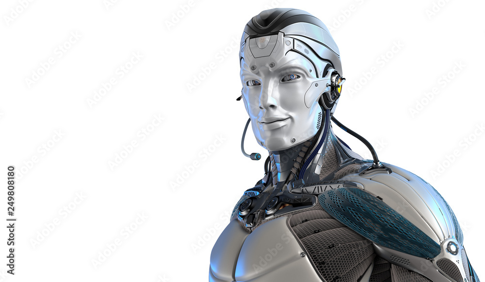 Robot Man Online Support isolated on white background, 3d render Robot Man Online Support isolated on white background, 3d render