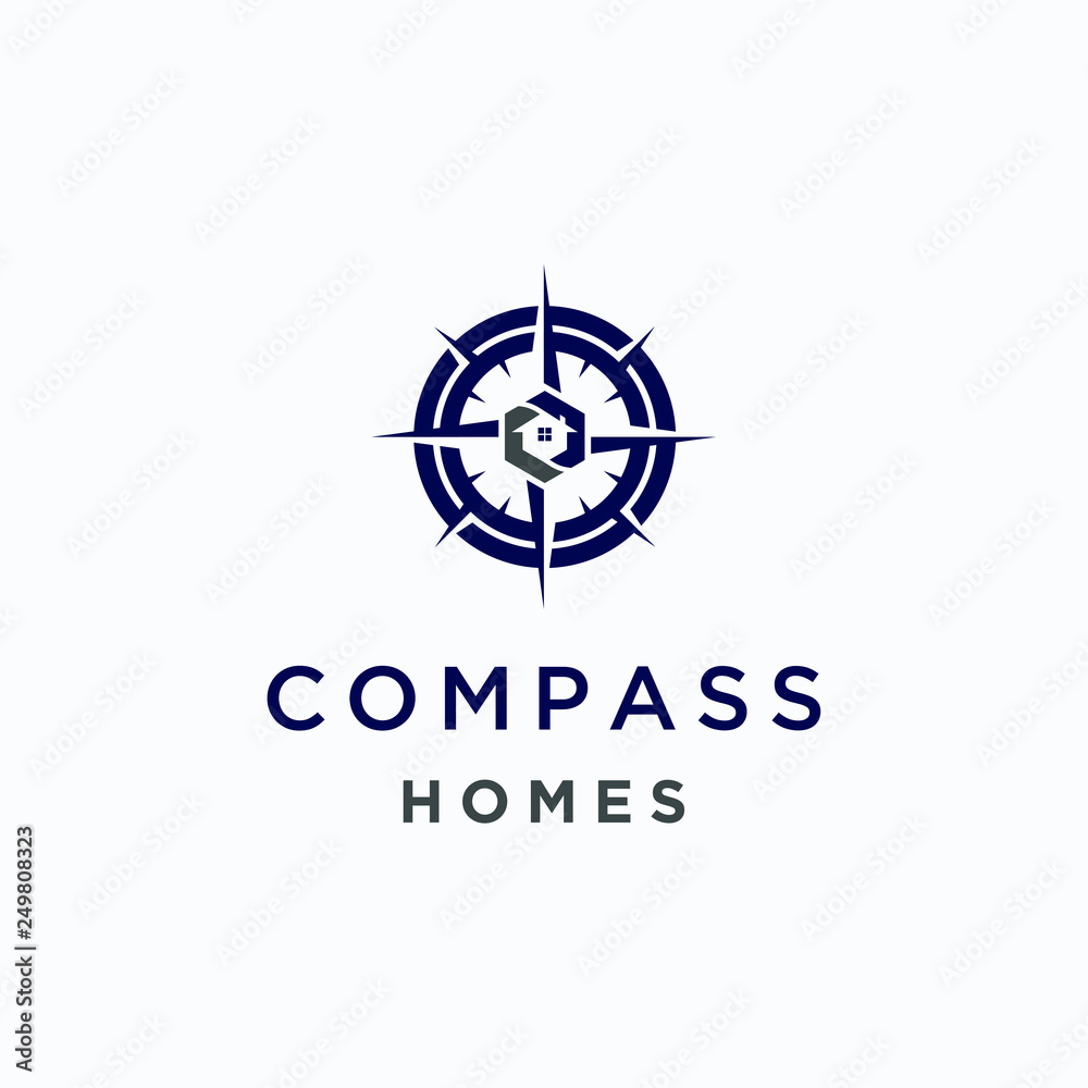 A compass logo design template. Awesome a compass with home negatice space logo. A compass with home lineart logotype. A compass logo design template. Awesome a compass with home negatice space logo. A compass with home lineart logotype.