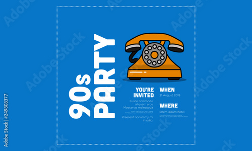 90s Party Retro Telephone Invitation Design with Where and When Details