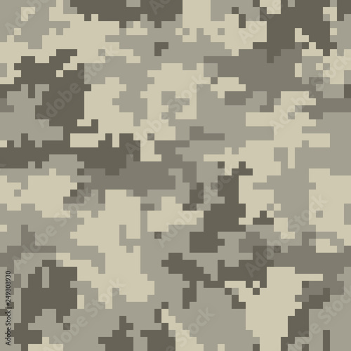 Digital camouflage pattern, seamless camo texture. Abstract pixelated military style background. Easy to edit mosaic vector illustration