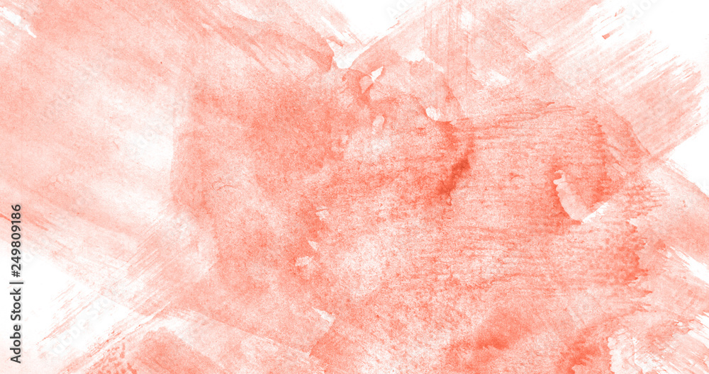 Abstract watercolor background hand-drawn on paper. Volumetric smoke elements. Red, Living Coral color. For design, web, card, text, decoration, surfaces. Abstract watercolor background hand-drawn on paper. Volumetric smoke elements. Red, Living Coral color. For design, web, card, text, decoration, surfaces.