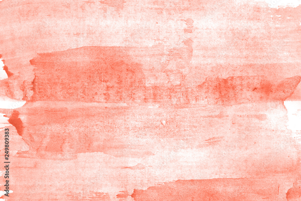 Fototapeta premium Abstract watercolor background hand-drawn on paper. Volumetric smoke elements. Red, Living Coral color. For design, web, card, text, decoration, surfaces.