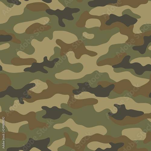 Seamless camouflage pattern. Khaki texture, vector illustration. Camo print background. Abstract military style backdrop