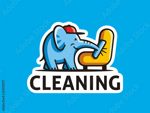Creative logo template of room cleaning service. Vector format, available for editing. Color version on a blue background.