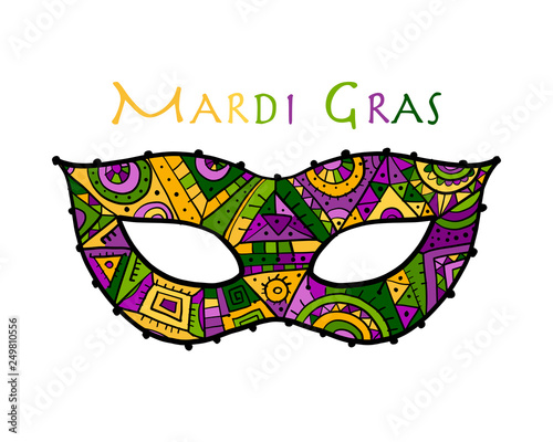 Mardi gras holiday. Greeting card design with ornate mask