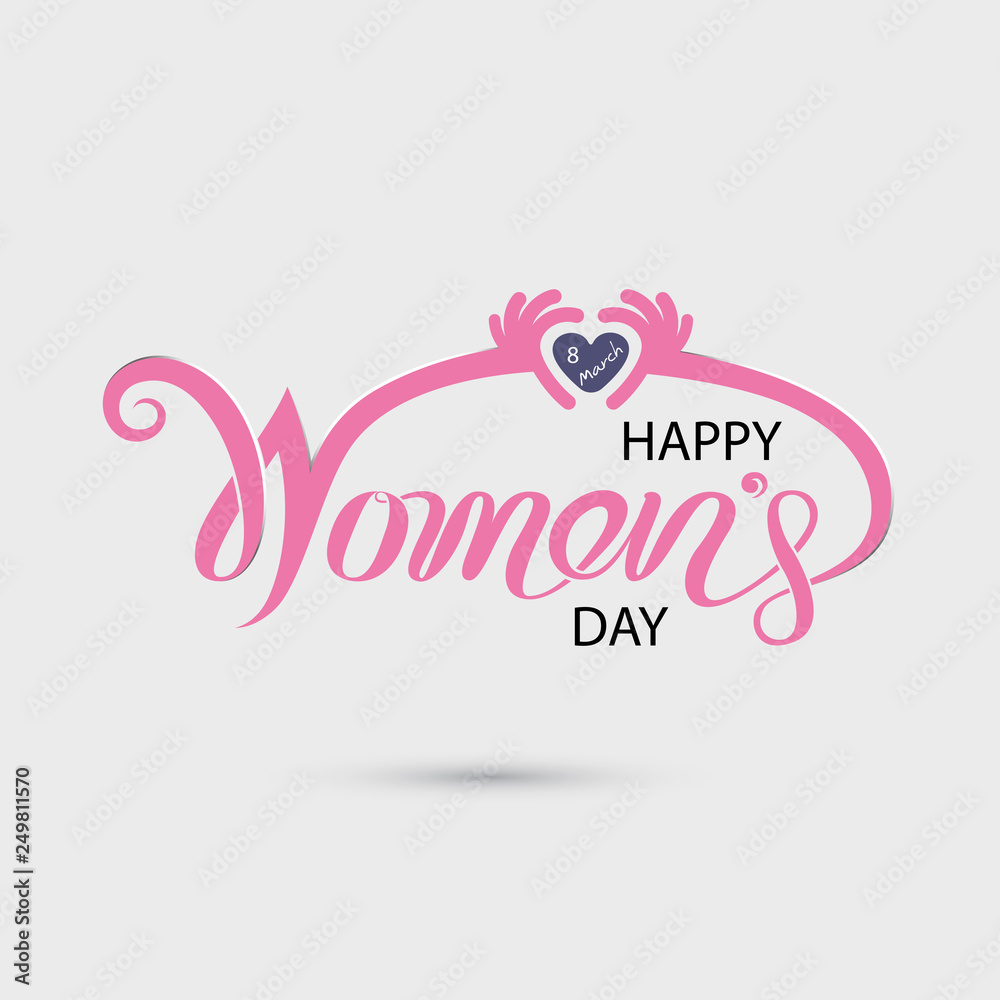 Pink Happy International Women's Day Typographical Design Elements.Women's day symbol. Minimalistic design for international women's day concept.Vector illustration Pink Happy International Women's Day Typographical Design Elements.Women's day symbol. Minimalistic design for international women's day concept.Vector illustration