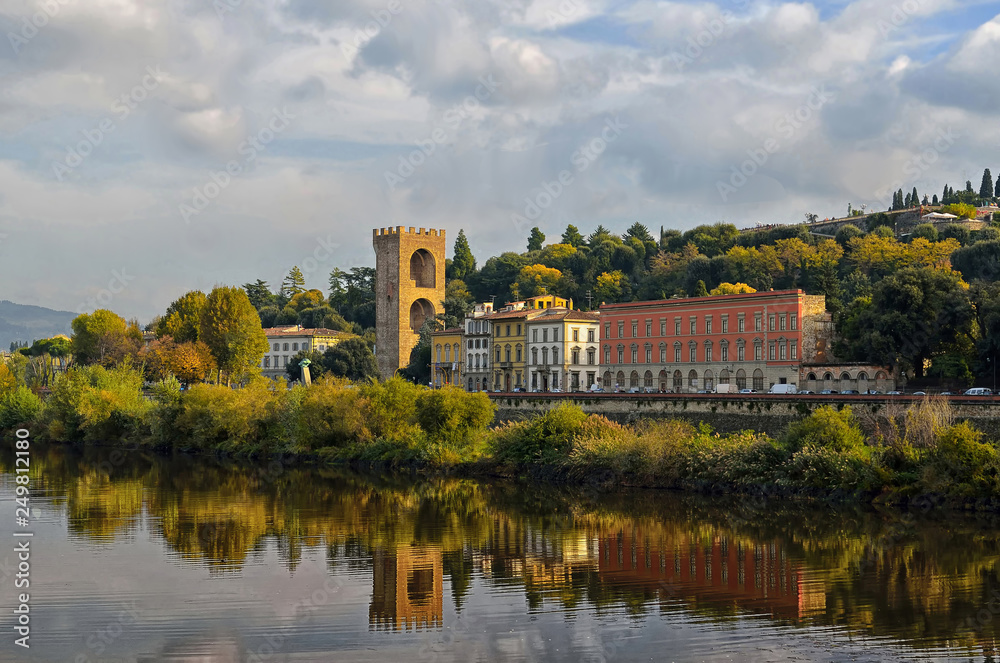 Fototapeta premium Florence, Italy - view over Arno River in Florence, Italy. Florence architecture.