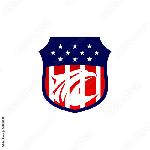  A eagle logo design template. Awesome a eagle with us flag & emblem logo. A eagle with us flag & emblem lineart logotype.