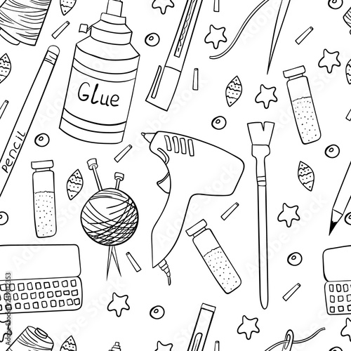 Seamless pattern with DIY tools and beads