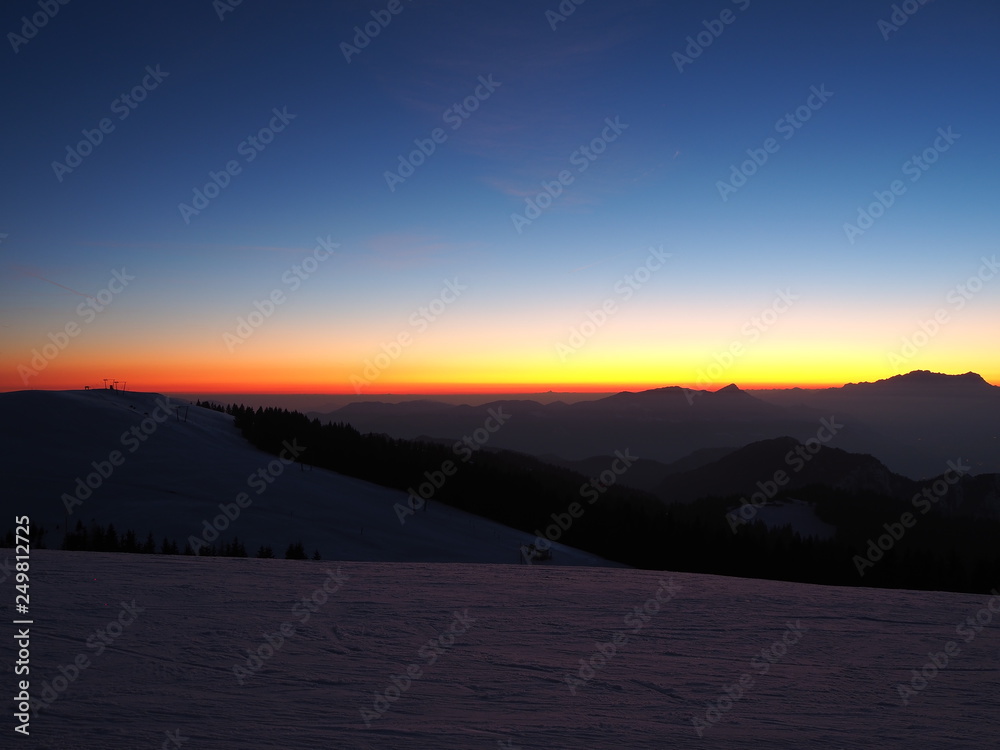 Amazing sunset at Monte Pora ski area in winter season. Landscape to the Italian Alps Amazing sunset at Monte Pora ski area in winter season. Landscape to the Italian Alps